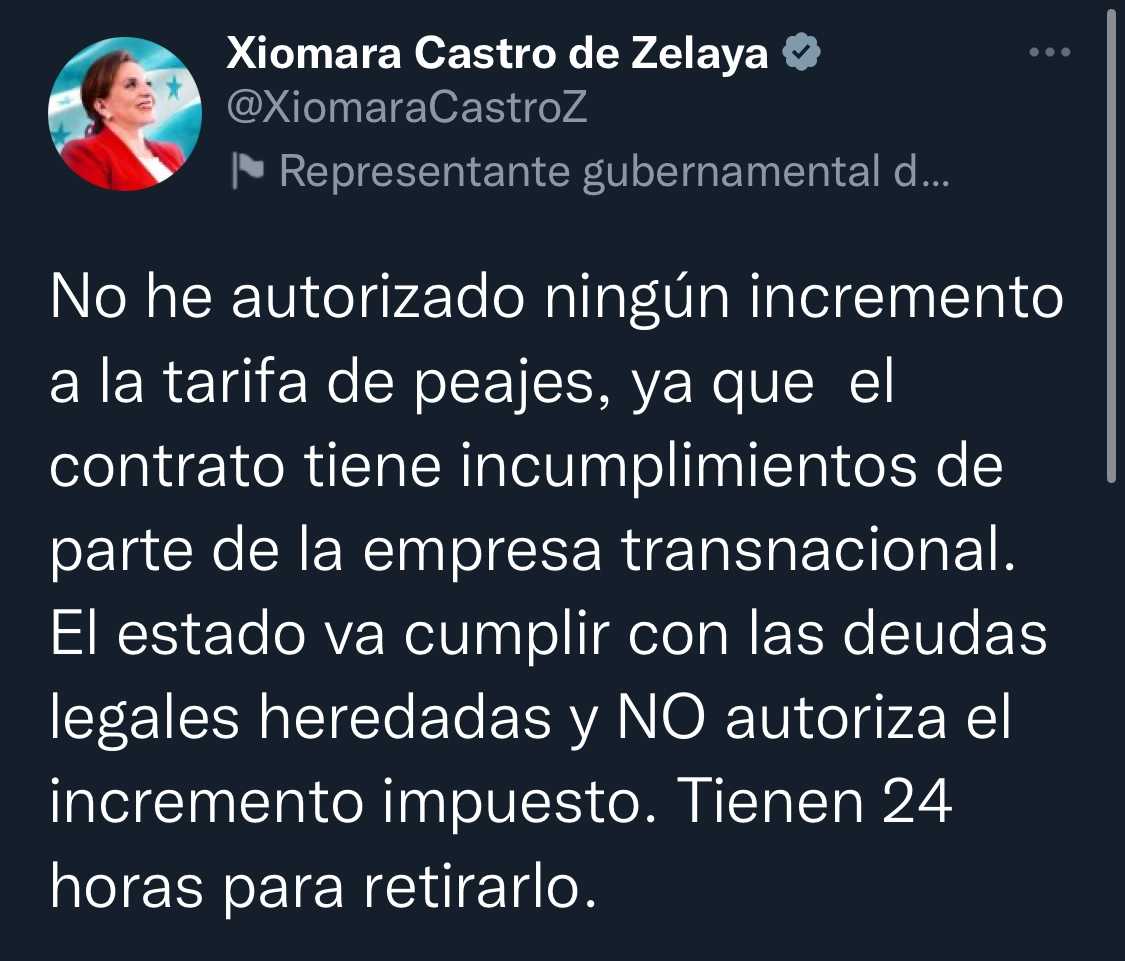 Presidente del CN apoya la decisión de la presidenta Xiomara Castro de eliminar aumentó al peaje